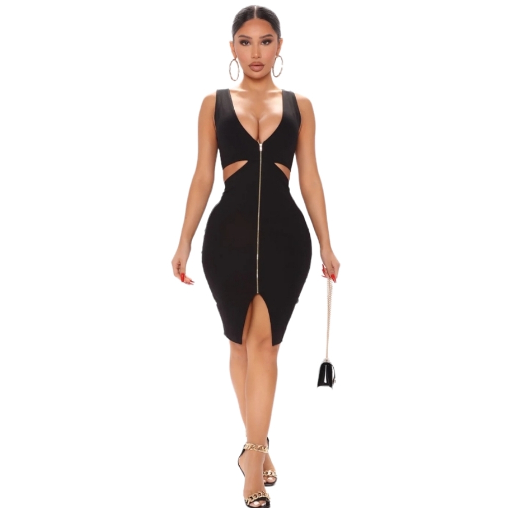NWT Fashion Nova Allyson Cut Out Midi Dress Black Size XS